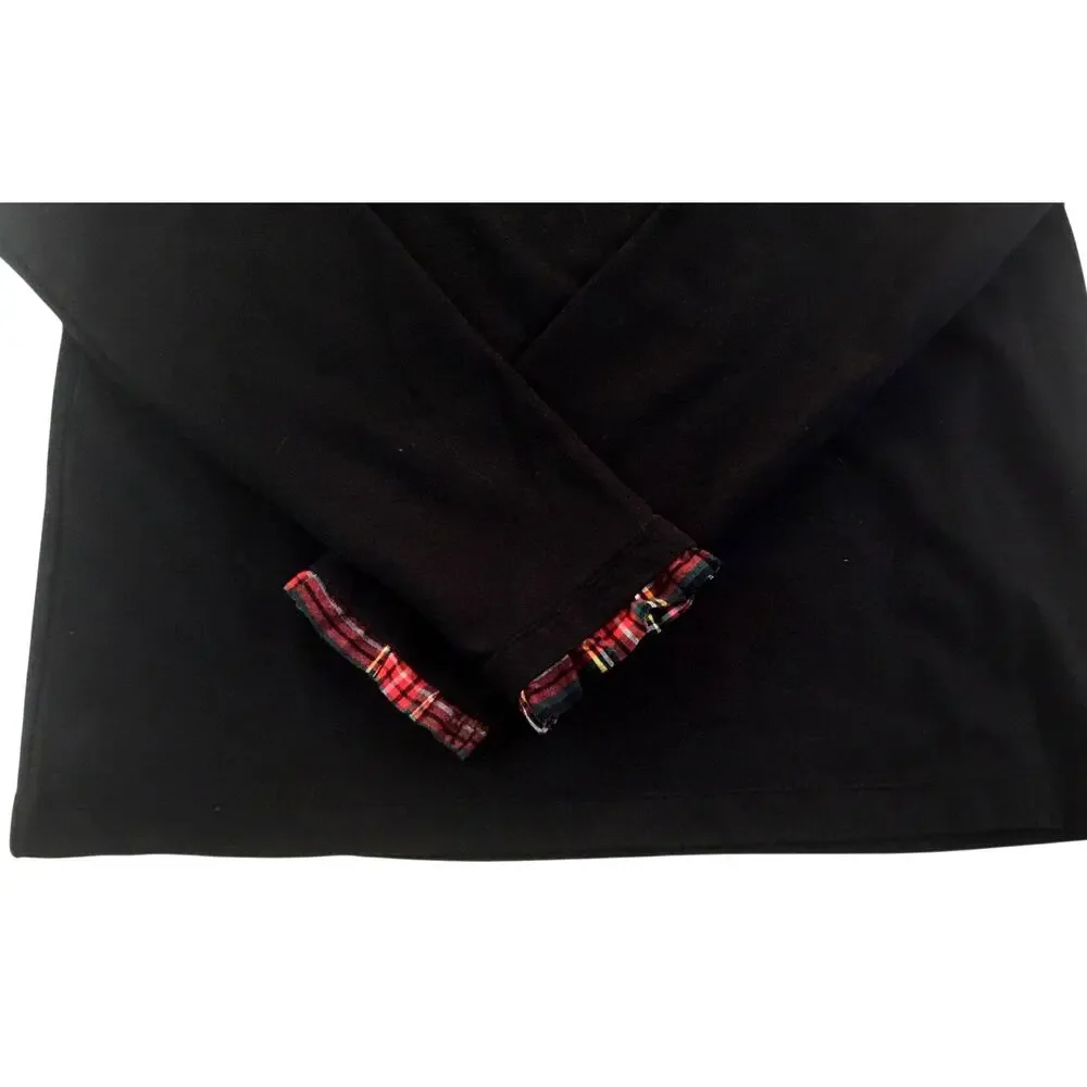J. Crew Black Knit Top Red Plaid Collar Cuffs Size Medium - Picture 5 of 5